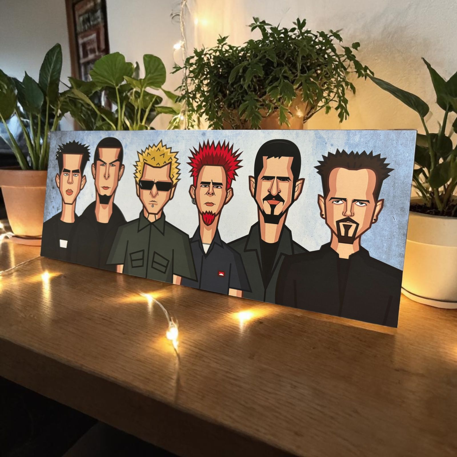 Close up of Linkin Park tribute artwork showing detailed illustration