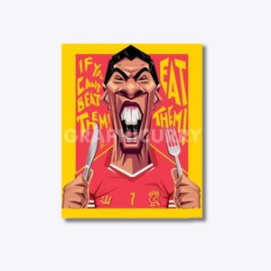 Luis Suárez wall art featuring a dynamic digital illustration of the legendary striker, capturing his fiery passion and goal-scoring brilliance on the field.
