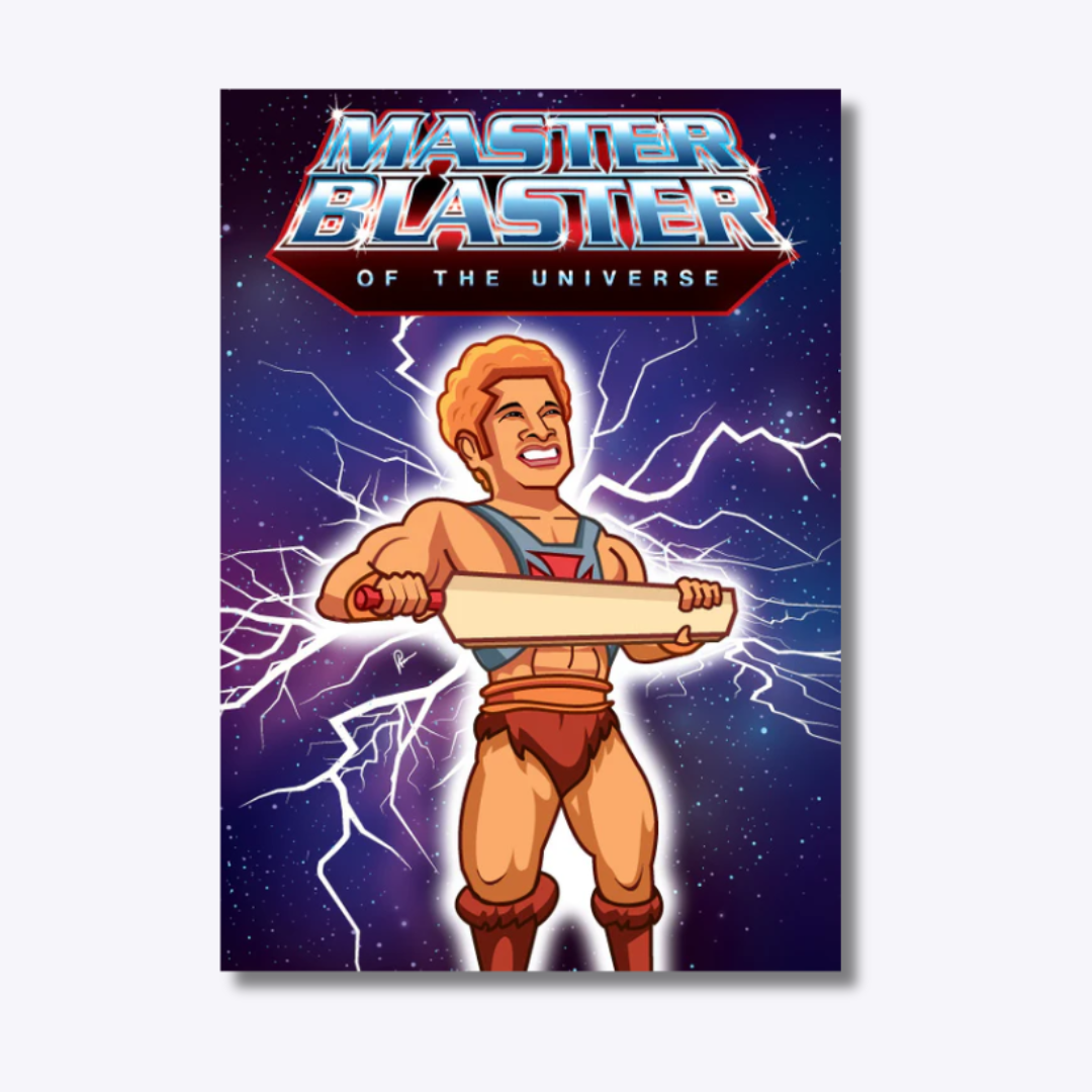 Sachin Tendulkar caricature honoring the cricketing legend in a fun and expressive digital illustration, capturing his legacy as the Master Blaster