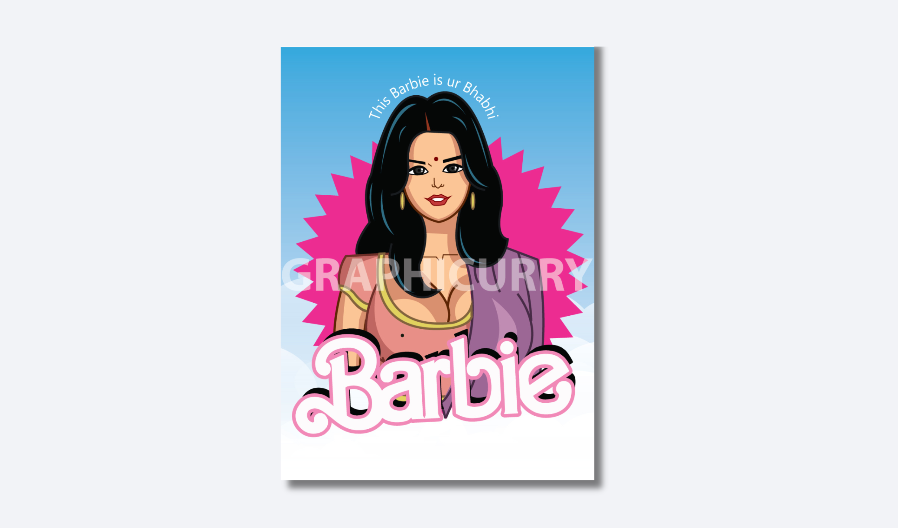 Savita Bhabhi caricature in a cheeky and eye-catching digital illustration, capturing the essence of the iconic comic character in a fun and artistic style.