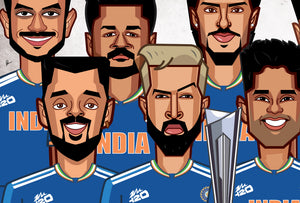 Team India blue jersey champions poster T20 World Cup 2026 artwork