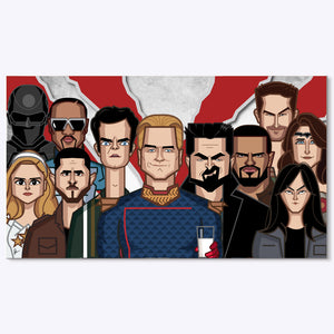The Boys tribute wall art by Prasad Bhat minimalist pop culture illustration featuring iconic characters