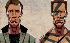Graphicurry Evolution of Arnold artwork featuring legendary Arnold Schwarzenegger characters