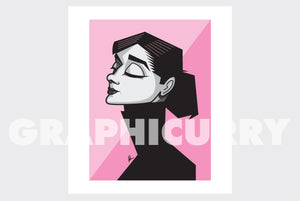 Breakfast at Tiffany's illustrated wall art featuring Audrey Hepburn
