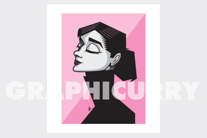 Breakfast at Tiffany's illustrated wall art featuring Audrey Hepburn