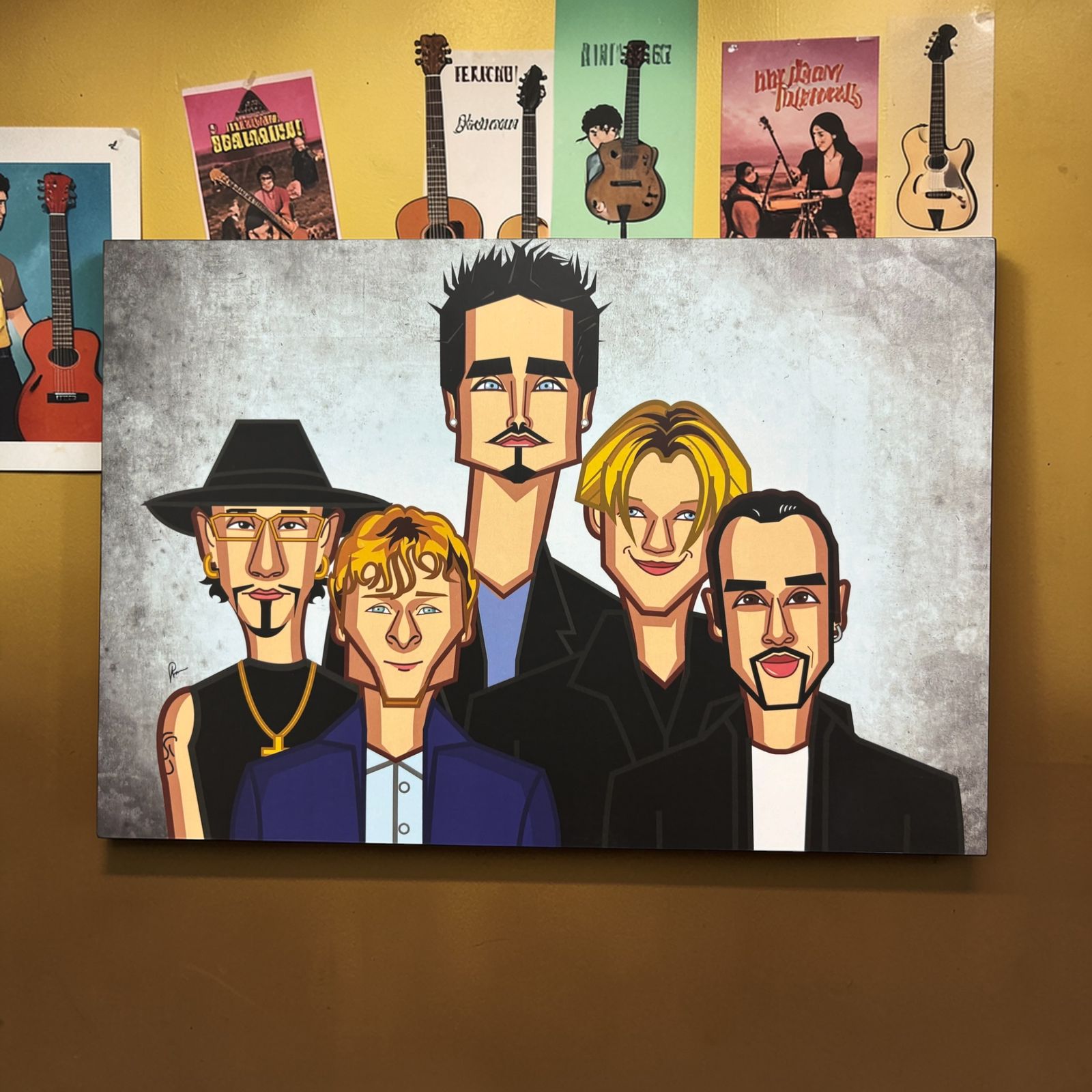 Backstreet Boys band wall decor showcasing all members in a vibrant pop culture-inspired art print.
