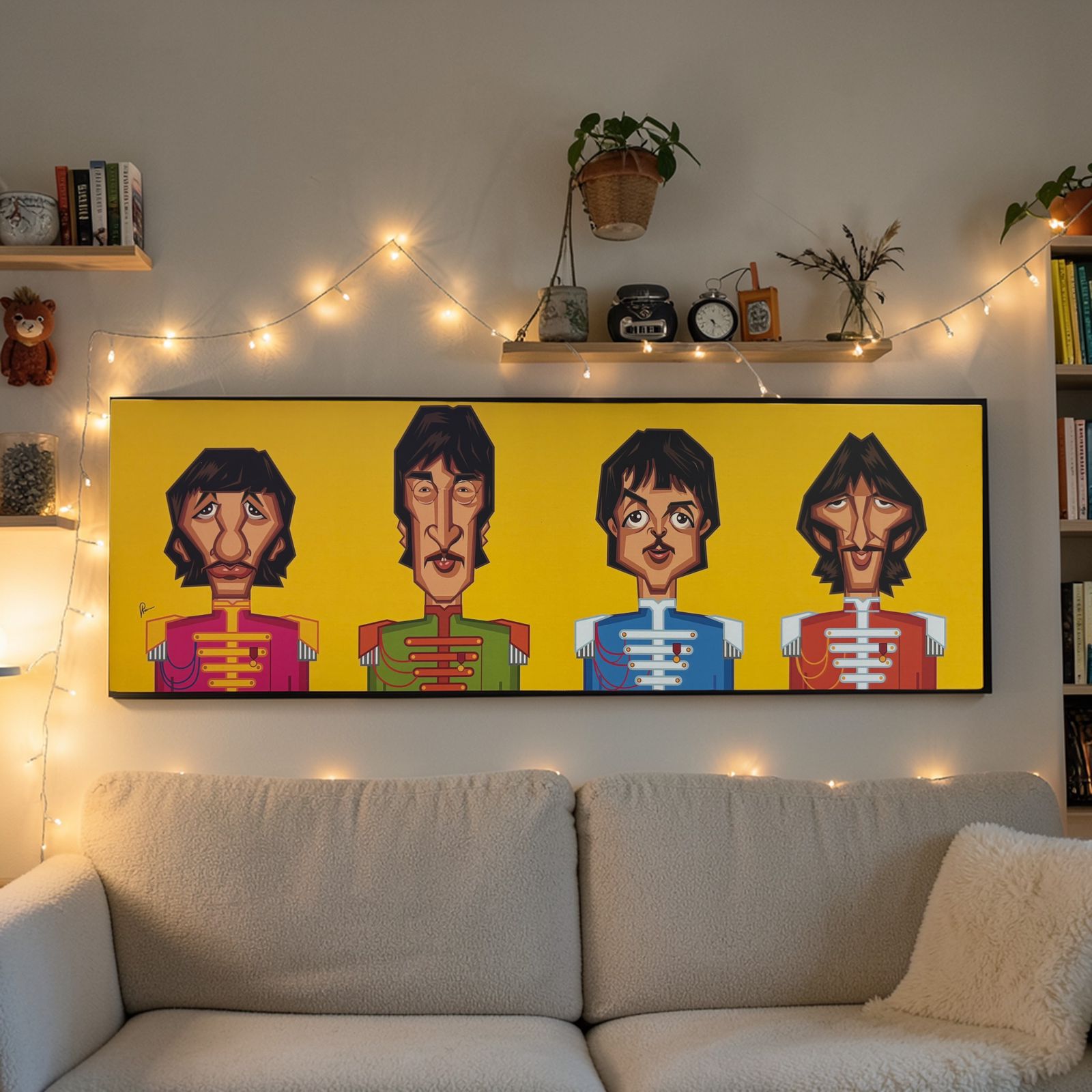 Vintage rock band wall art with Lennon McCartney tribute