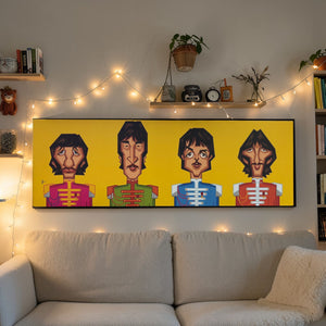 Vintage rock band wall art with Lennon McCartney tribute