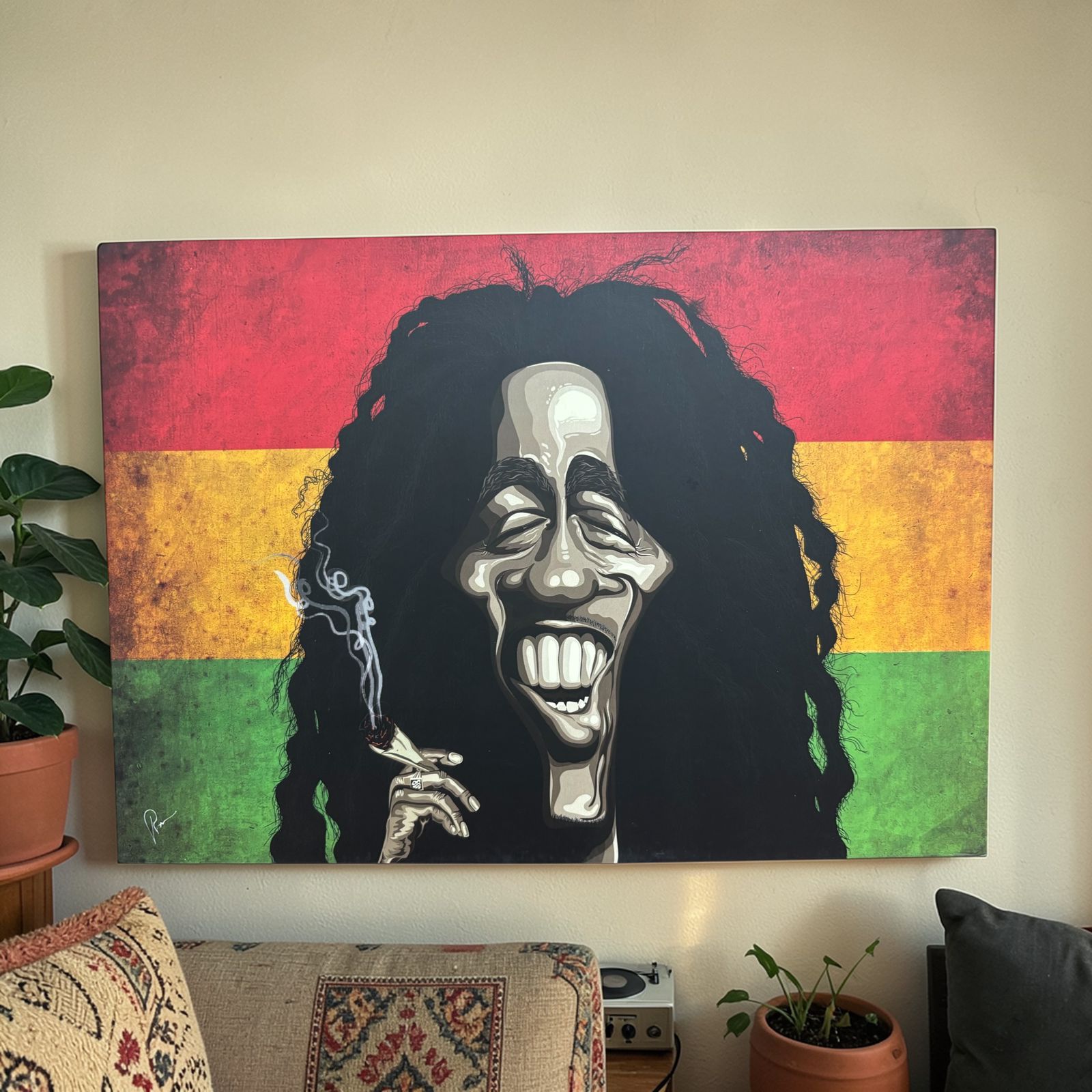 Bob Marley wall art displayed in modern home decor reggae theme