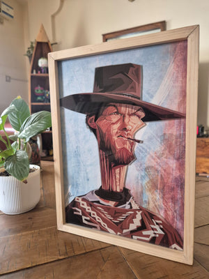 Western cowboy wall decor featuring Clint Eastwood caricature