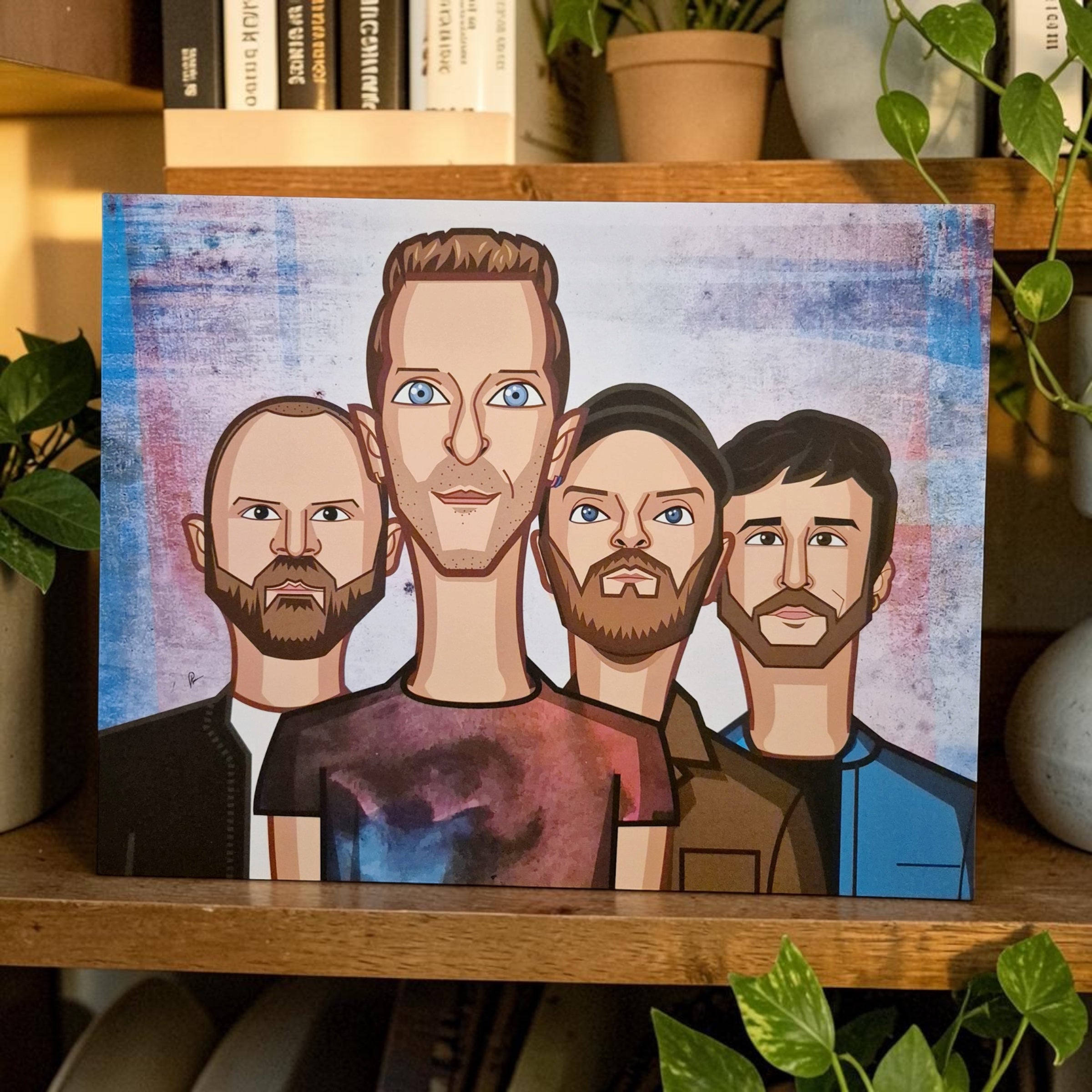 Coldplay band laminate artwork featuring Chris Martin and members
