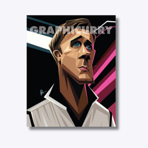 Drive Ryan Gosling wall art featuring a retro-inspired caricature by Graphicurry
