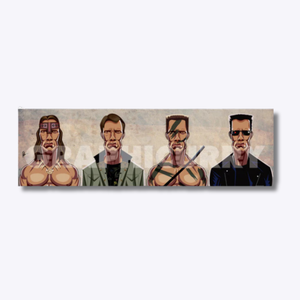 Evolution of Arnold Wall Art featuring Arnold Schwarzenegger's iconic movie characters in caricature style