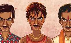 Evolution of Bhagwan wall art featuring Ganesh Gaitonde from Sacred Games in an exclusive tribute illustration inspired by his iconic journey.