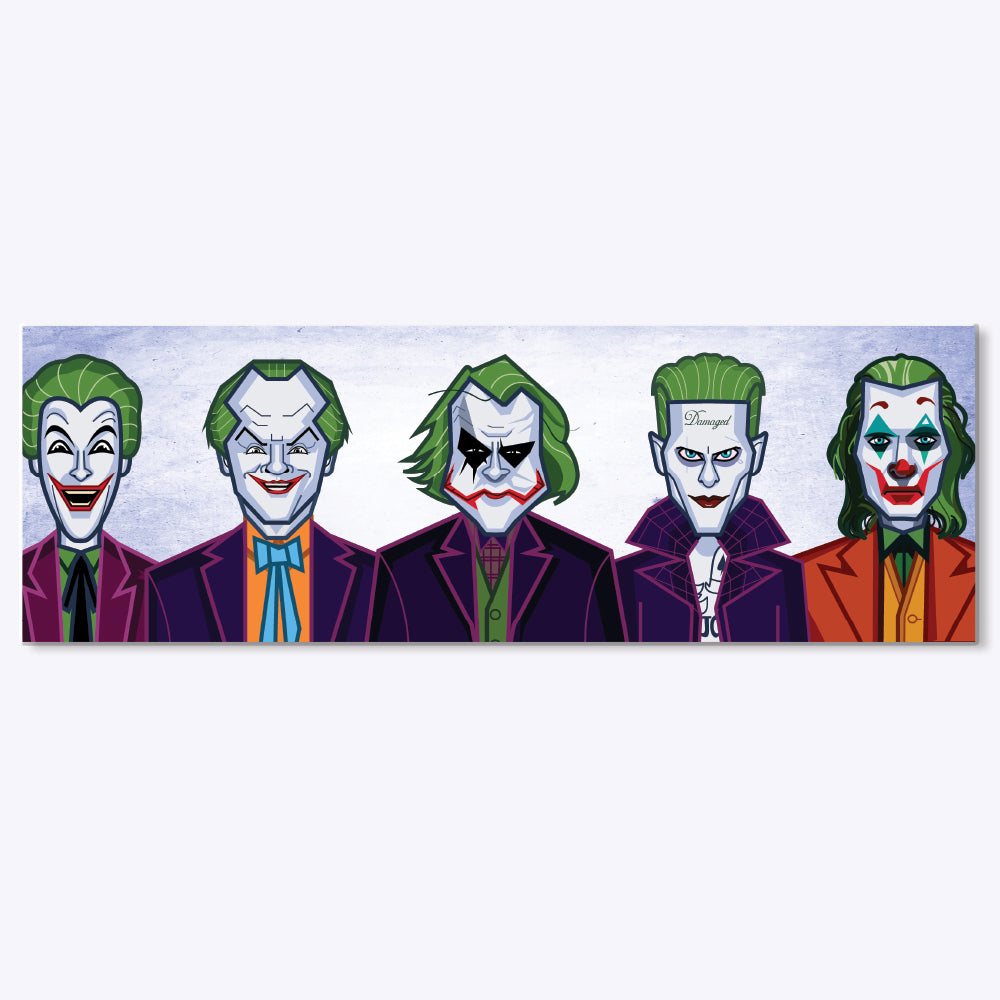 Evolution of Joker wall art featuring iconic clown portrayals in dark artistic style