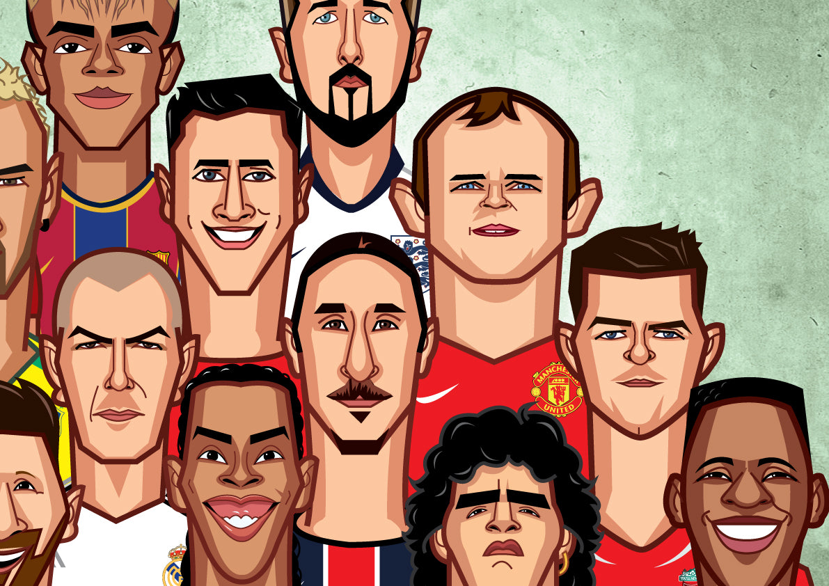 Ultimate football legends illustration printed as premium wall art.