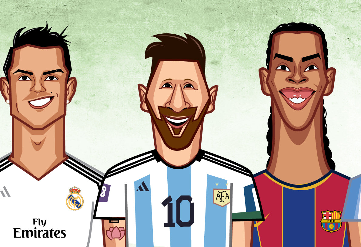 football legends collage poster unique caricature artwork