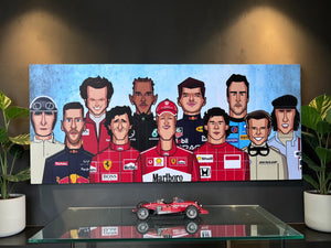 Formula 1 champions tribute illustration for racing enthusiasts.