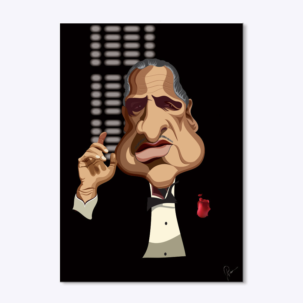 Godfather wall art featuring Don Vito Corleone caricature inspired by the iconic movie poster