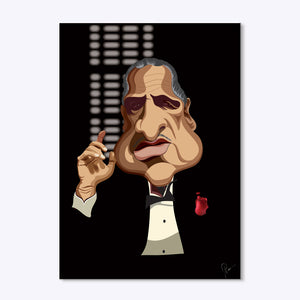 Godfather wall art featuring Don Vito Corleone caricature inspired by the iconic movie poster
