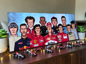 Formula One racing legends wall art for home and office décor.