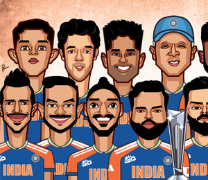 Cricket champions collectible wall art India squad portrait print