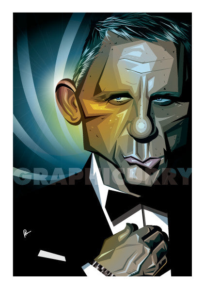 James Bond 007 poster featuring Daniel Craig caricature art