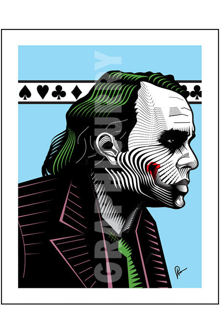 Heath Ledger inspired Joker wall art with colorful caricature illustration