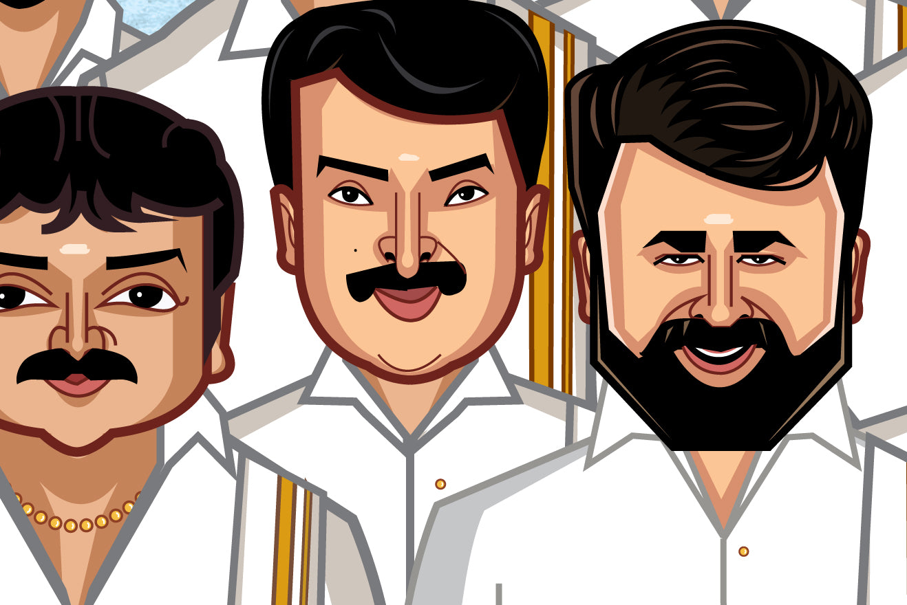 Mallu Stars tribute artwork celebrating Onam and Kerala culture