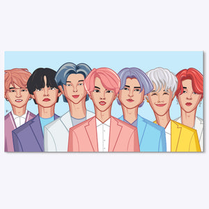 Kpop boy band wall art dusty blue background Graphicurry