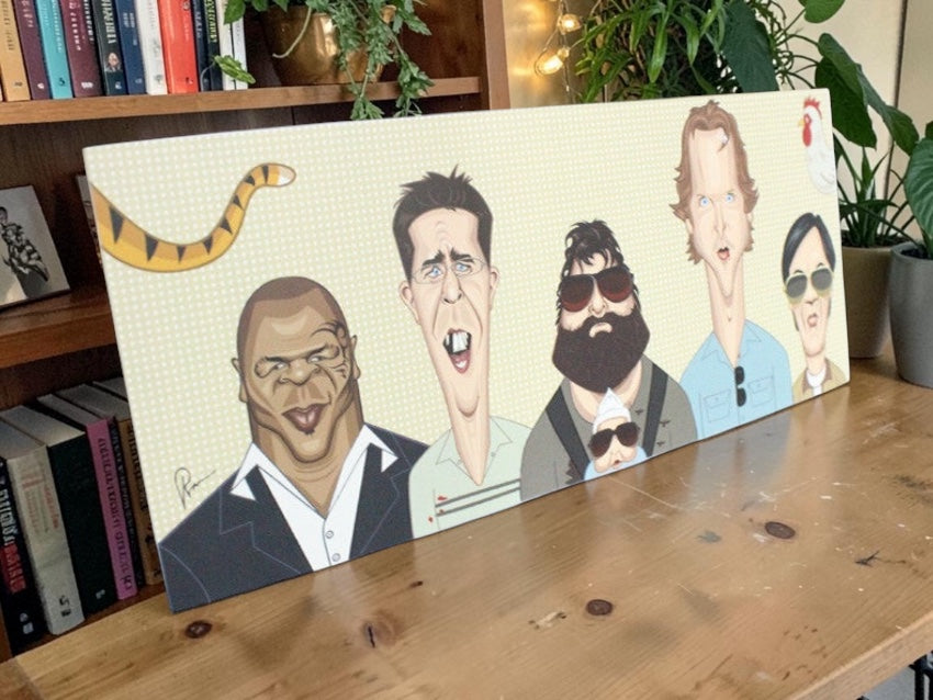 The Hangover movie wall art with Phil, Stu, Doug, Alan, and Leslie Chow