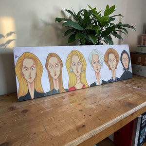 Meryl Streep tribute artwork showcasing her legendary Hollywood film characters