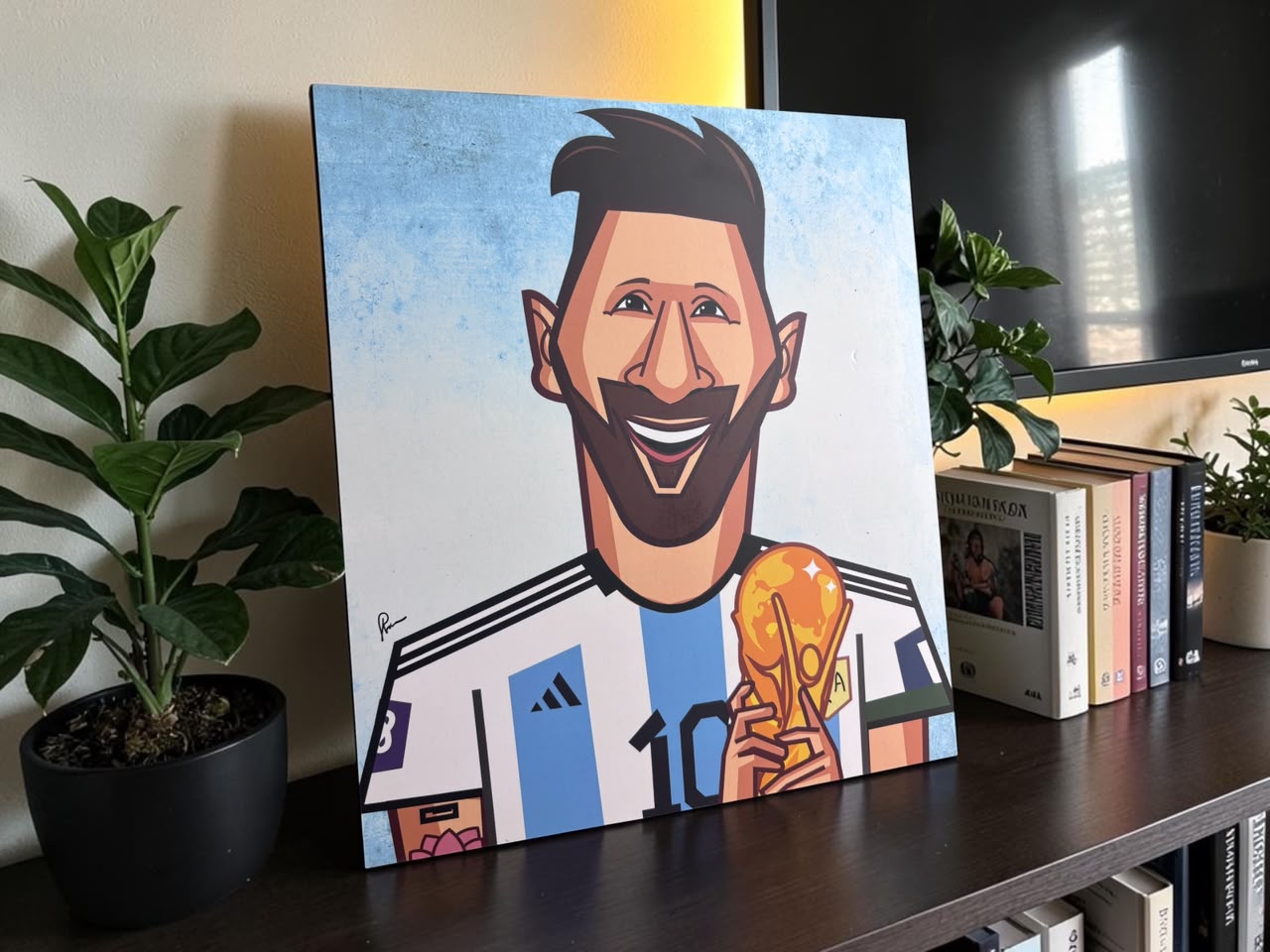 Premium Lionel Messi Argentina football wall décor featuring the World Cup-winning captain in an exclusive Graphicurry artwork.