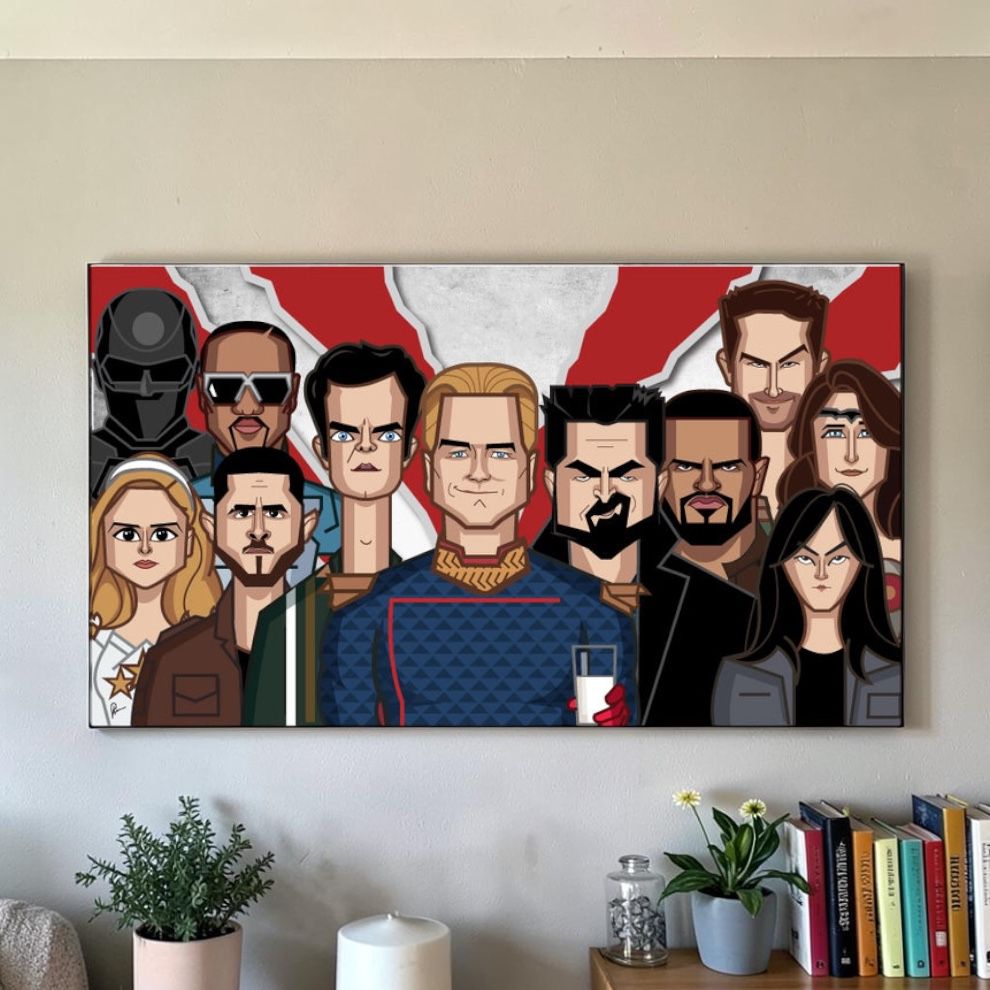 minimalist The Boys poster featuring iconic superhero characters clean modern design