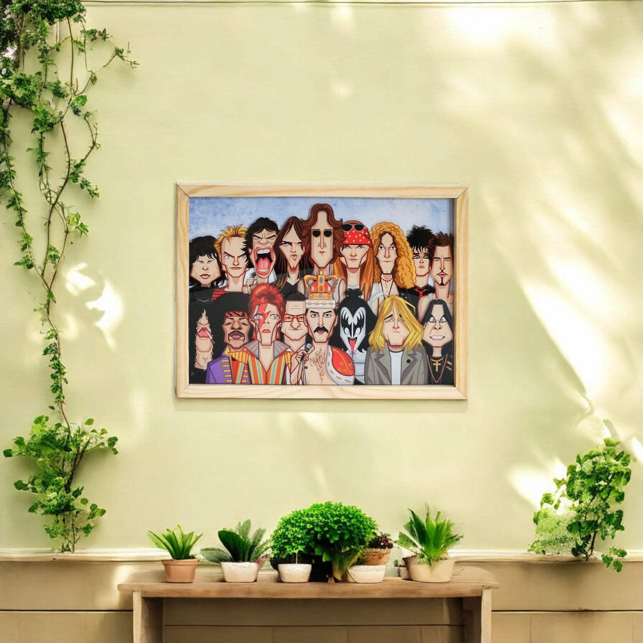 Acrylic wall decor showcasing famous rock icons and music legends