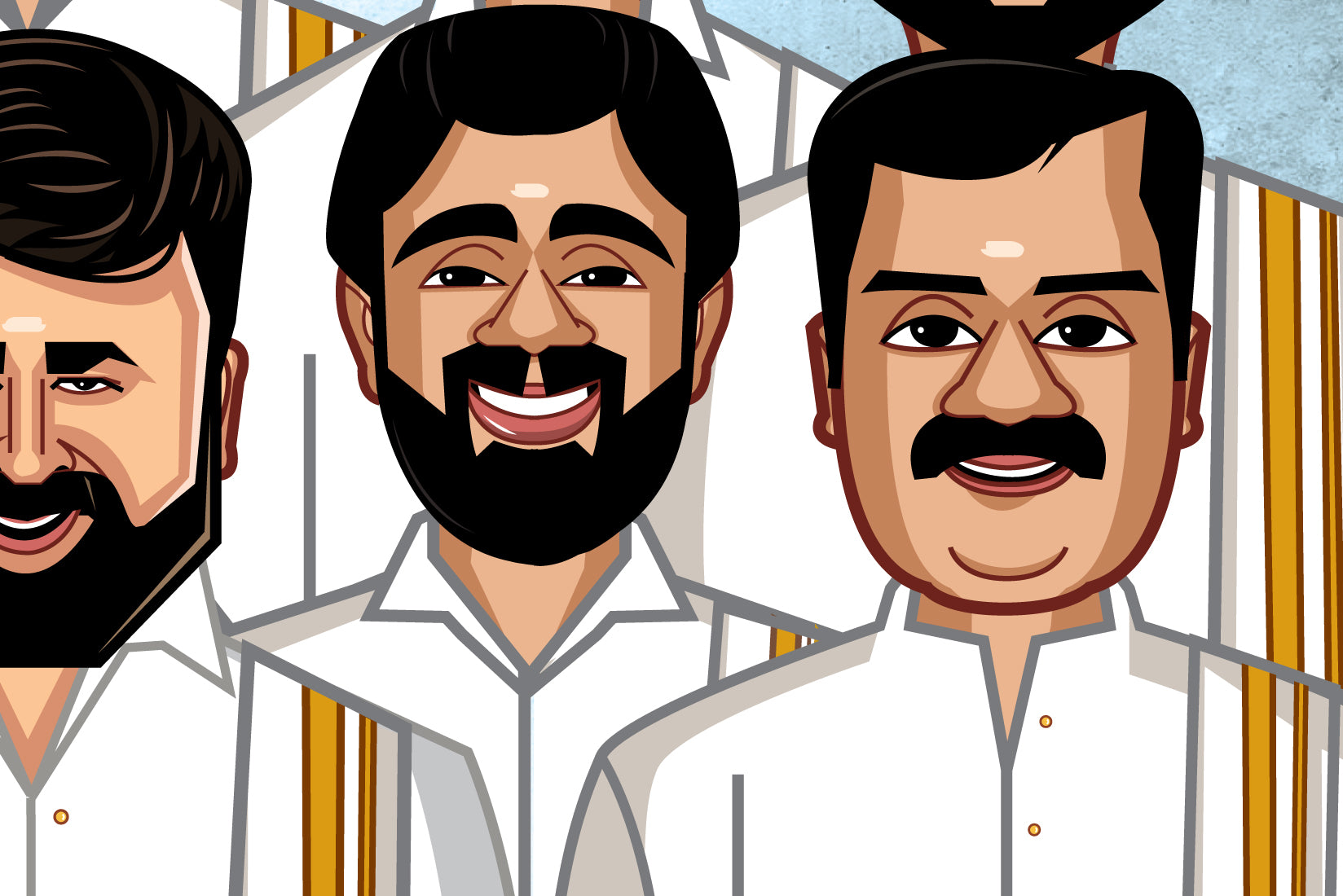 Malayalam cinema legends wall art in traditional attire