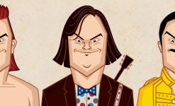 Rock music legends caricature artwork inspired by Jack Black for music lovers