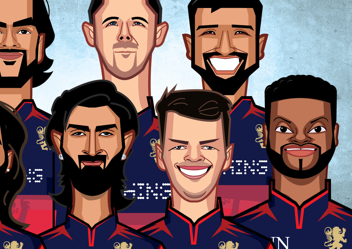 Limited edition RCB champions caricature poster by Graphicurry