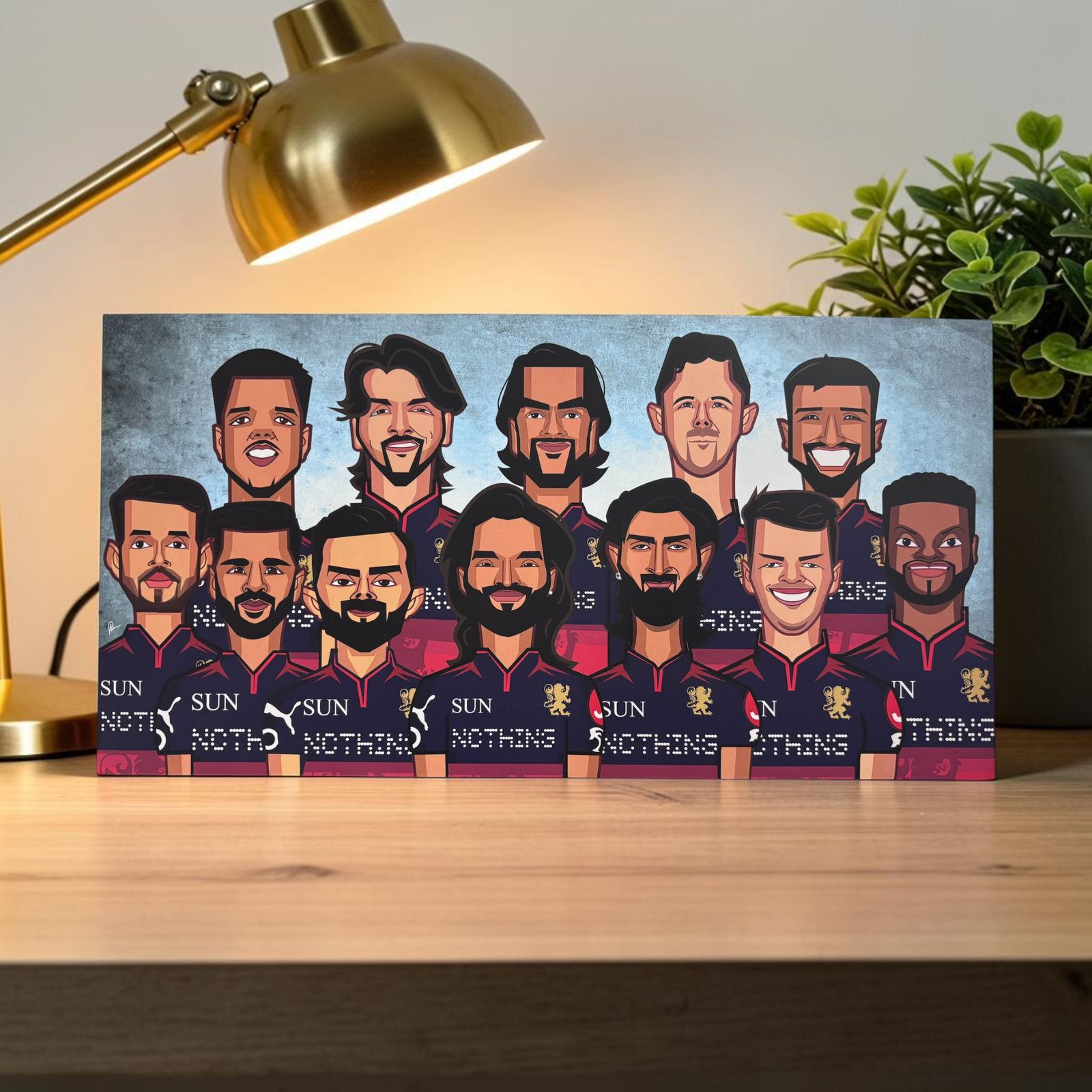 RCB 2026 IPL champions signed wall art with Royal Challengers Bengaluru team illustration
