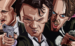 Stylized Reservoir Dogs artwork inspired by the legendary 1992 Quentin Tarantino crime thriller.
