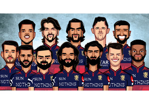 Royal Challengers 2026 Champions wall art featuring RCB squad caricature
