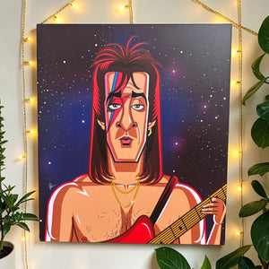 Sanju Bowie wall art featuring a creative fusion portrait of Sanjay Dutt inspired by rockstar aesthetics and pop culture art.