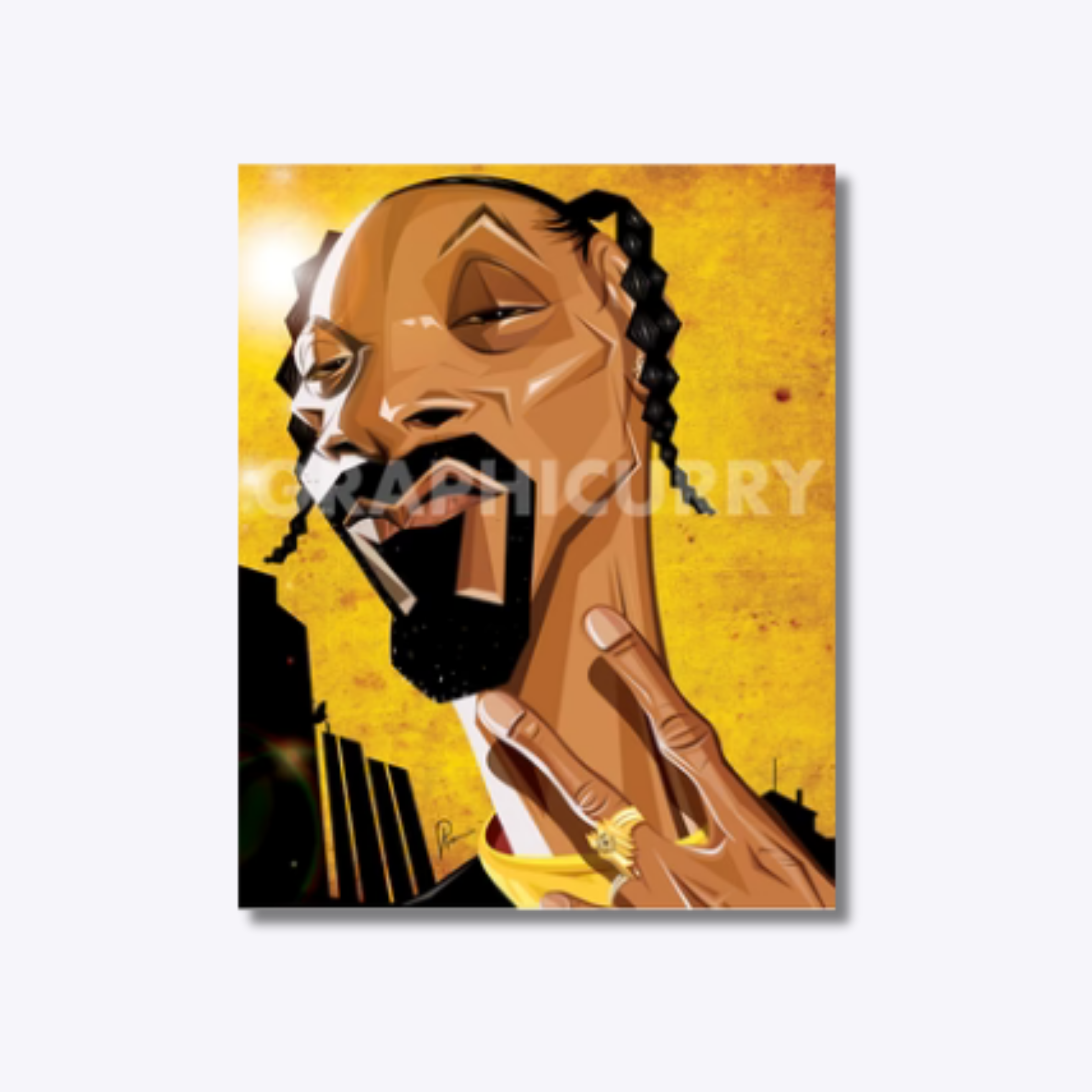 Snoop Dogg wall art in Graphicurry's signature caricature style inspired by the legendary hip-hop artist.