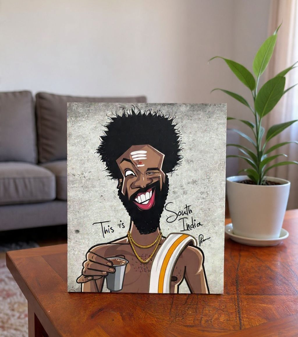 South Indian culture wall decor highlighting kaapi and traditional lifestyle illustration