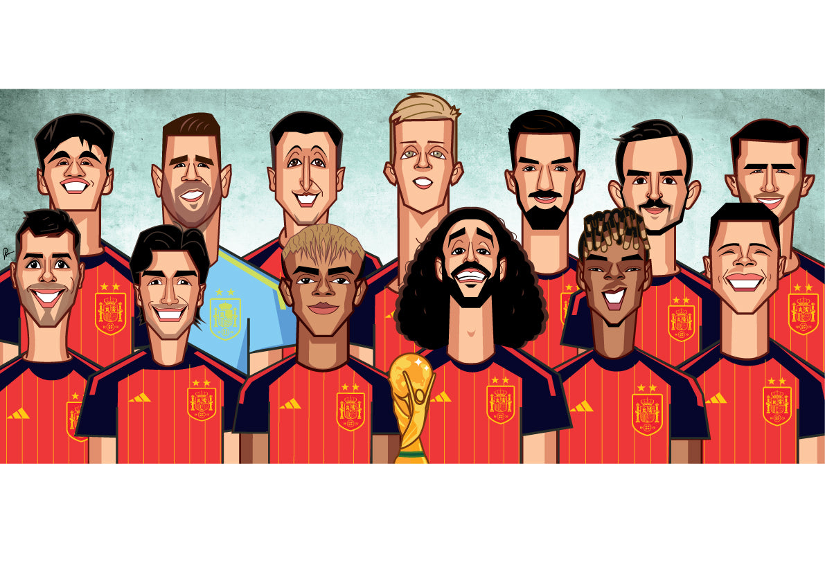 Spain FIFA World Cup 2026 Champions team caricature wall art by Graphicurry.