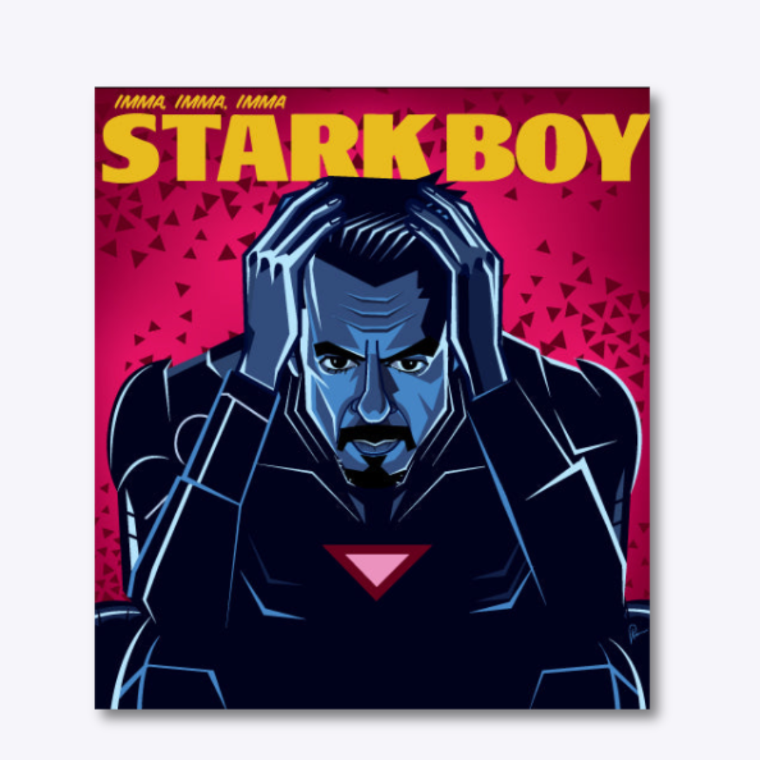 Imma Stark Boy wall art featuring a creative fusion of Iron Man and The Weeknd inspired artwork
