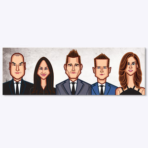 Suits wall art featuring Harvey Specter and Mike Ross caricature illustration