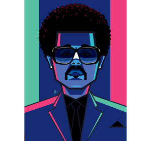 The Weeknd caricature wall art featuring Abel Tesfaye in bold Graphicurry style