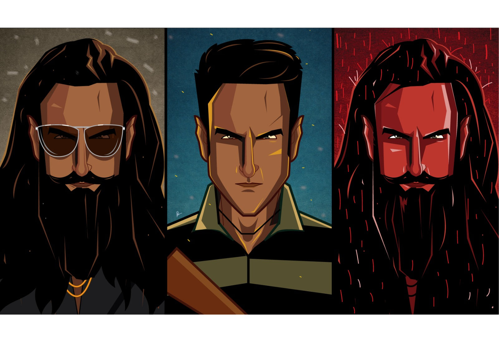 Triple Panel Character Tribute Wall Art | Bold Comic Style Poster | Gr ...