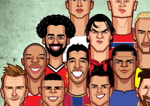 Football icons caricature artwork for football fans and collectors.